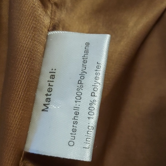 Bomber Jacket faux leather brown camel elasticized sleeves ladies size L - Picture 11 of 12